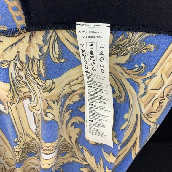 Women’s Joseph Ribkoff Blue Yellow Polyester Spandex Short Sleeve Blouse Size 8 - Picture 4 of 4